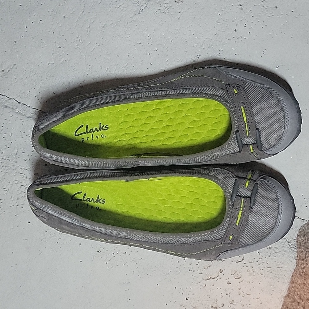 Privo By‎ CLARKS Slip On Shoes~Suede/Leather/Textile~Gray~Women's 7.5 Wide